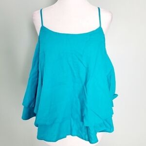 NEW BP Blue Linen Ruffled Top